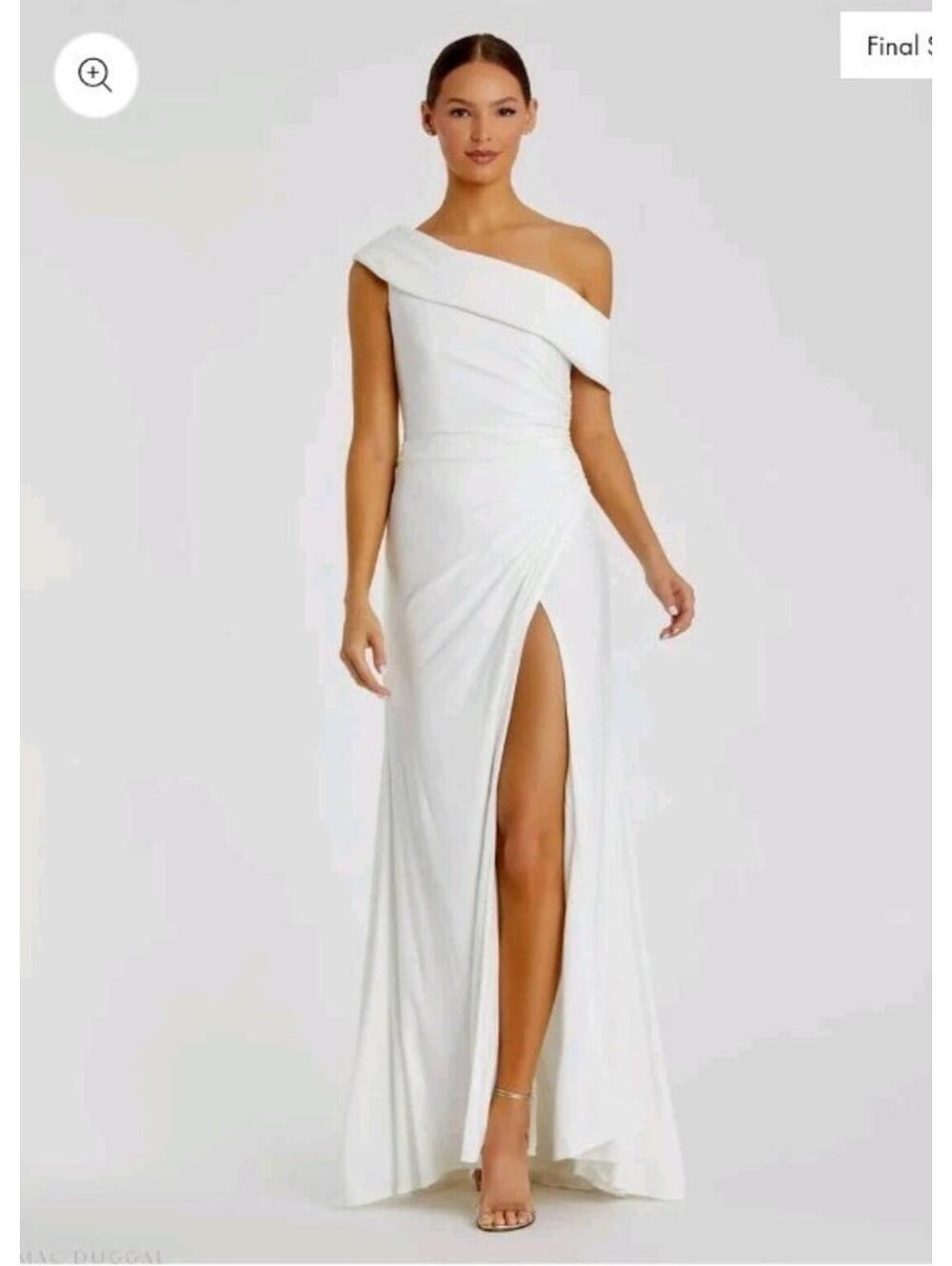NWT Mac Duggal Off Shoulder White High Slit Dress Size 4